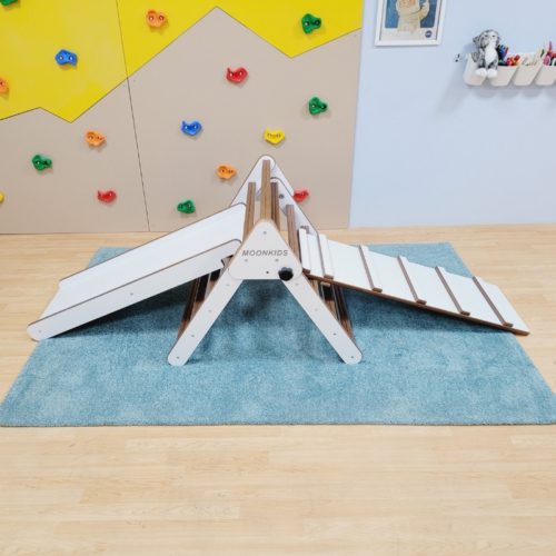 WHITE Pikler Triangle with Slat Ramp and Slide