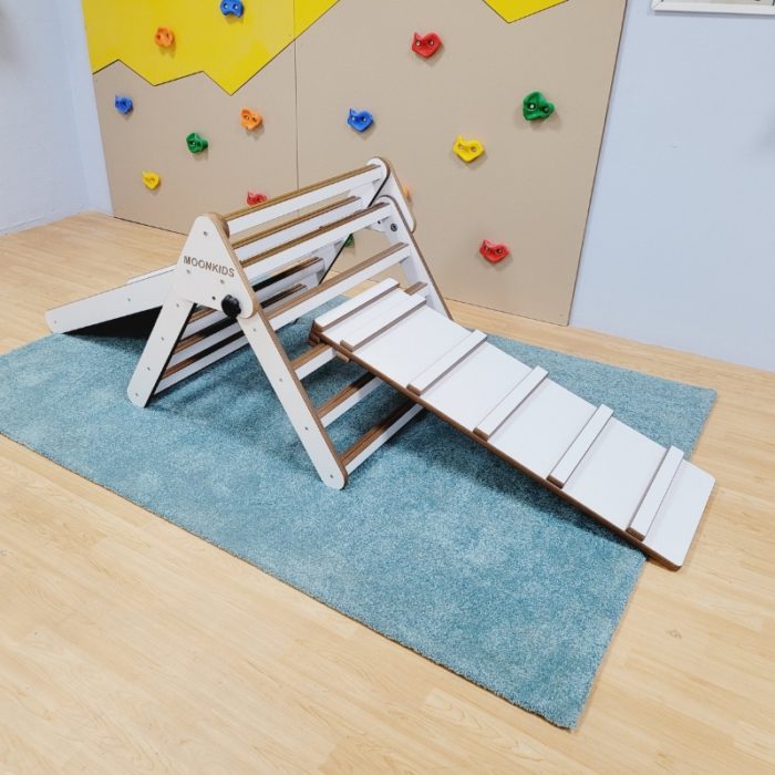 WHITE Pikler Triangle with Slat Ramp and Slide